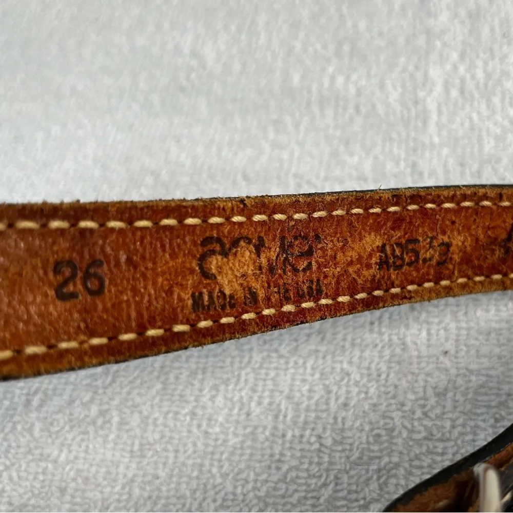 Acme Vintage Brown Leather Belt 26 With Bucking Bronc Cowboy Buckle made in USA